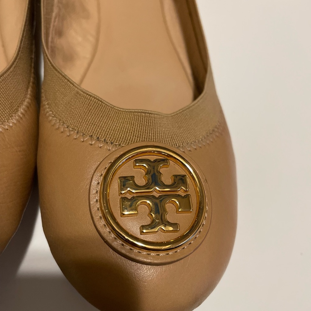 SOLD - Tory Burch Tan Leather Loafers with Medallion - Picture 8 of 10